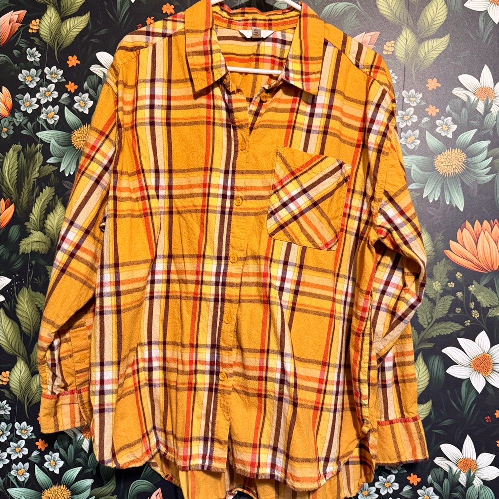 Women’s Yellow Plaid Button-Up Shirt